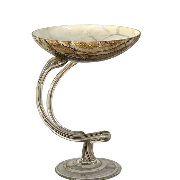 vint Jozefina Krosno Art Glass Jelly Fish 7'' Pedestal Bowl Dish made in Poland - Picture 4 of 12